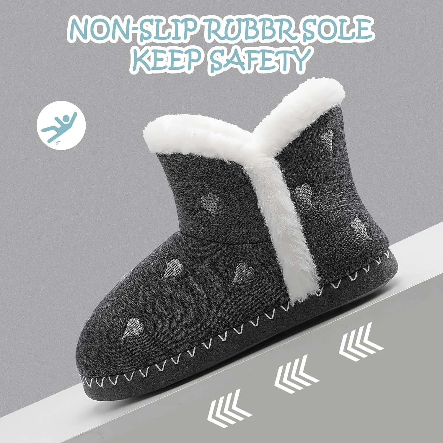 shoeslocker Girls Cute Bootie Slippers, Winter Warm Plush Memory Foam Booties House Shoes for Girls