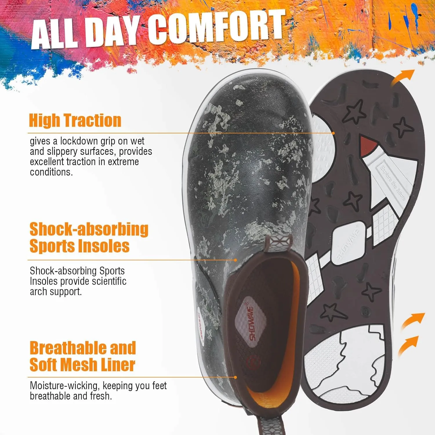 Showave Kid's Deck Boots Waterproof Ankle Rain Boots for Boys Girls Insulated Neoprene Rubber Boots Non-slip Child Rain Shoes