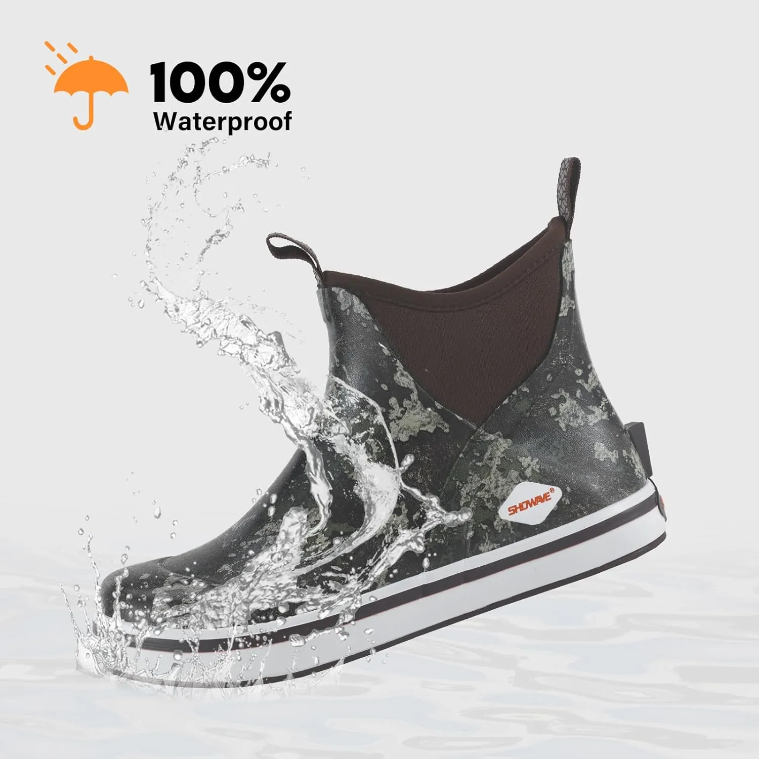 Showave Kid's Deck Boots Waterproof Ankle Rain Boots for Boys Girls Insulated Neoprene Rubber Boots Non-slip Child Rain Shoes