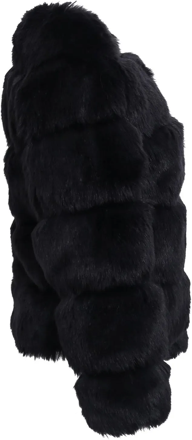 Simplee Women Luxury Winter Warm Fluffy Faux Fur Short Coat Jacket Parka Outwear