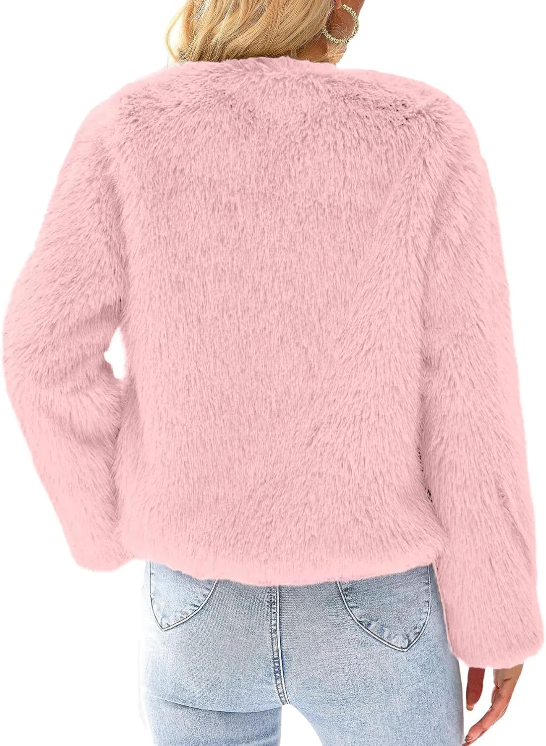 Simplee Women's Faux Fur Coat Furry Cropped Jacket Long Sleeve Warm Open Front Fur Jackets