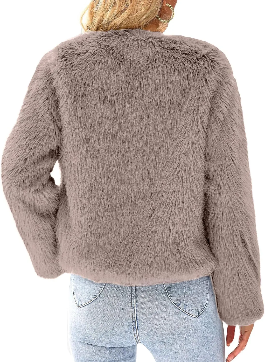 Simplee Women's Faux Fur Coat Furry Cropped Jacket Long Sleeve Warm Open Front Fur Jackets