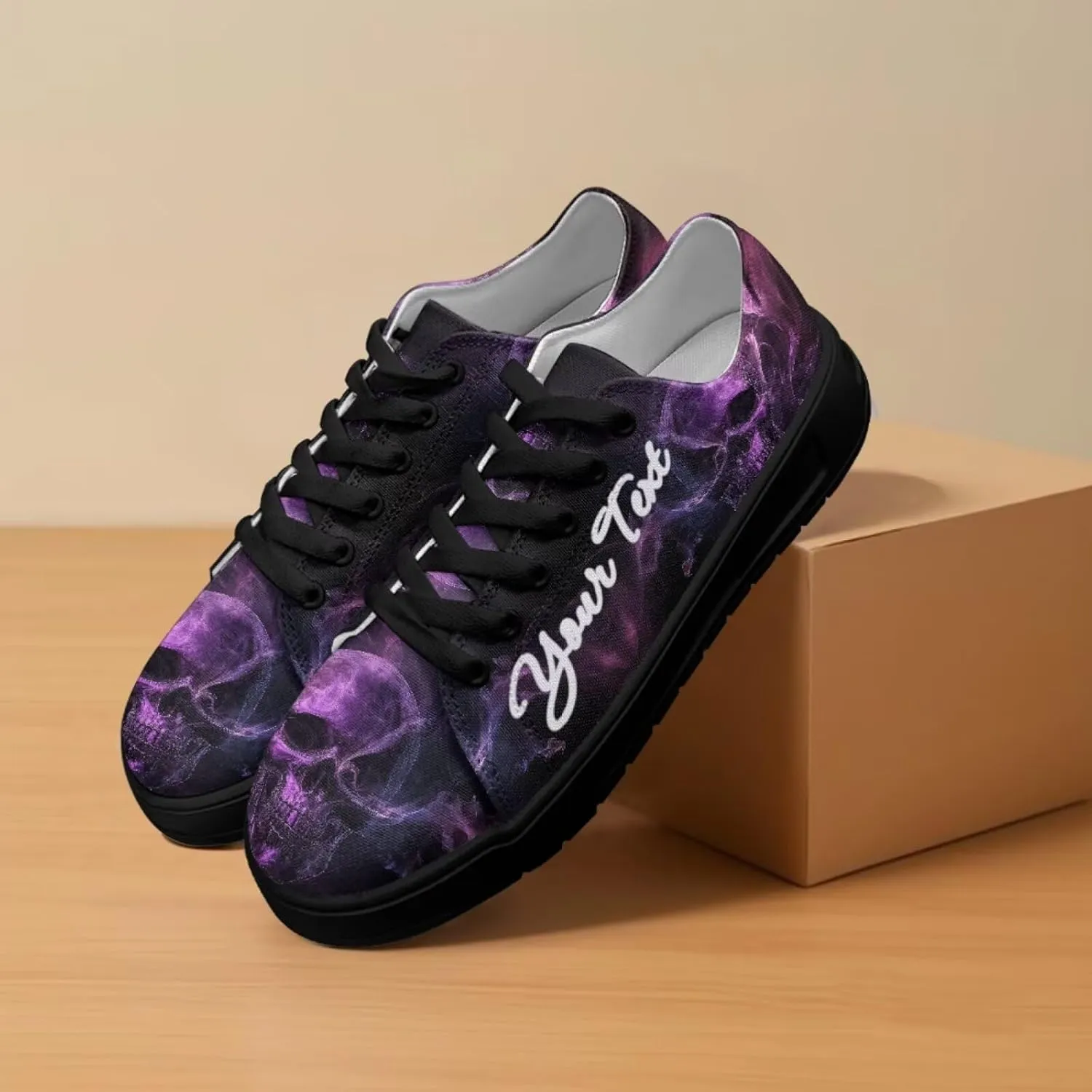 Skull Print Custom Walking Shoes for Women Men Canvas Work Running Sneaker with Your Name & Text