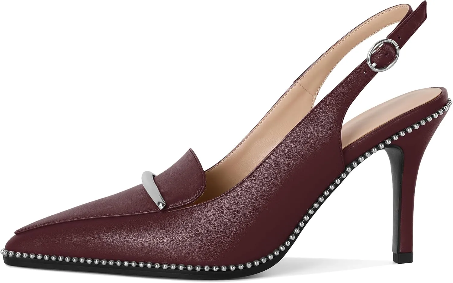 Slingback Heels Women Stilettos High Heel Beaded Pumps Closed Pointd Toe Shoes Slip On Event Party 3.5 Inch Heeled Loafers