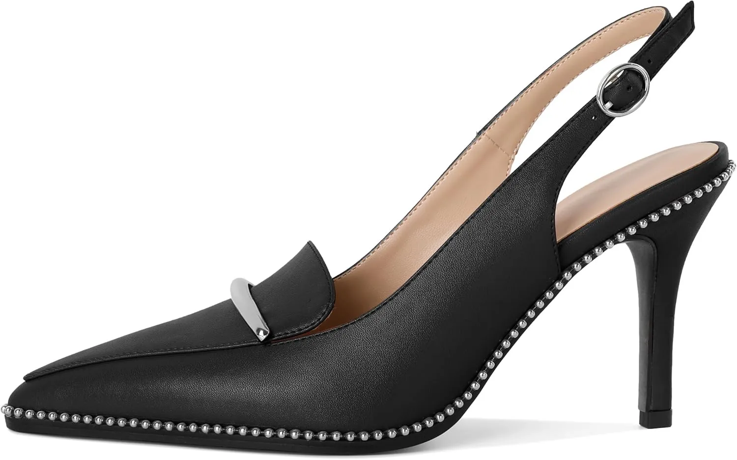 Slingback Heels Women Stilettos High Heel Beaded Pumps Closed Pointd Toe Shoes Slip On Event Party 3.5 Inch Heeled Loafers