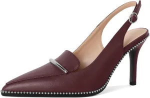 Slingback Heels Women Stilettos High Heel Beaded Pumps Closed Pointd Toe Shoes Slip On Event Party 3.5 Inch Heeled Loafers