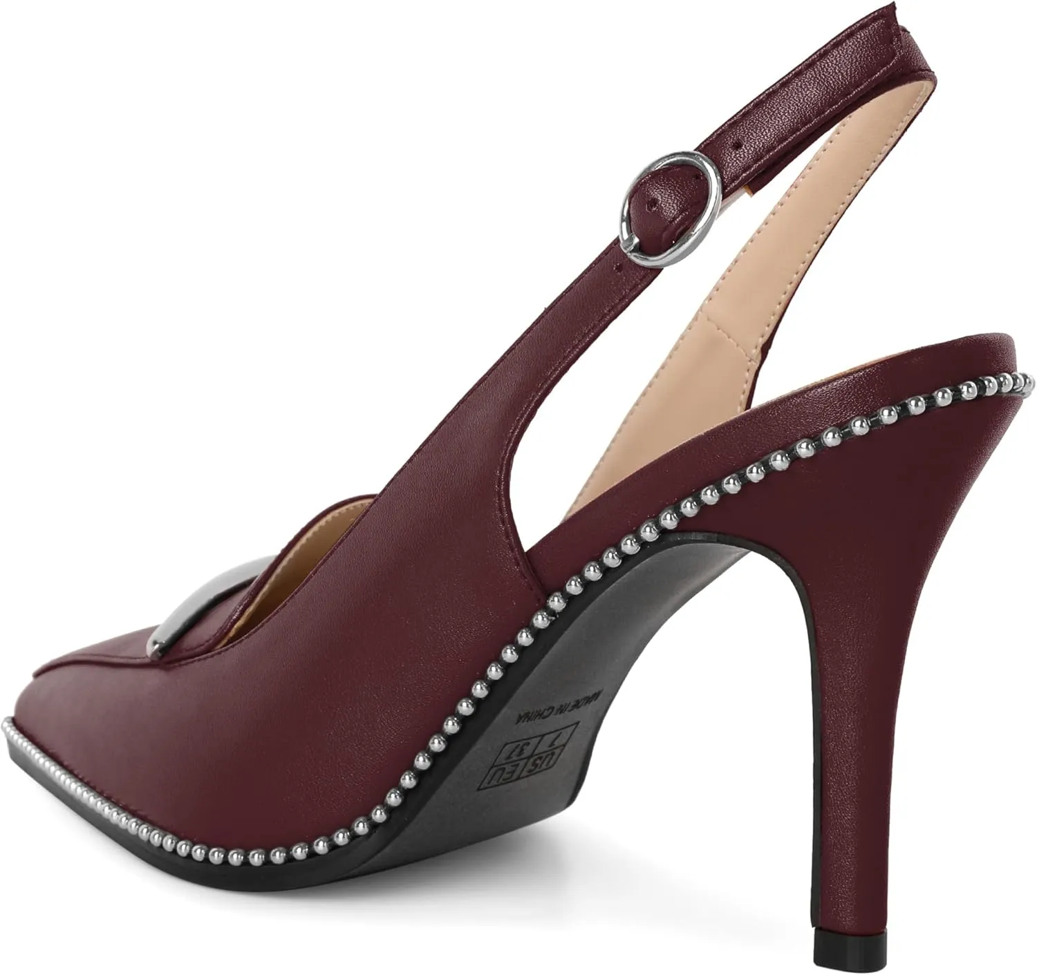 Slingback Heels Women Stilettos High Heel Beaded Pumps Closed Pointd Toe Shoes Slip On Event Party 3.5 Inch Heeled Loafers