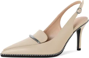 Slingback Heels Women Stilettos High Heel Beaded Pumps Closed Pointd Toe Shoes Slip On Event Party 3.5 Inch Heeled Loafers