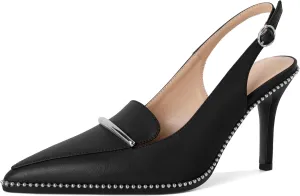 Slingback Heels Women Stilettos High Heel Beaded Pumps Closed Pointd Toe Shoes Slip On Event Party 3.5 Inch Heeled Loafers