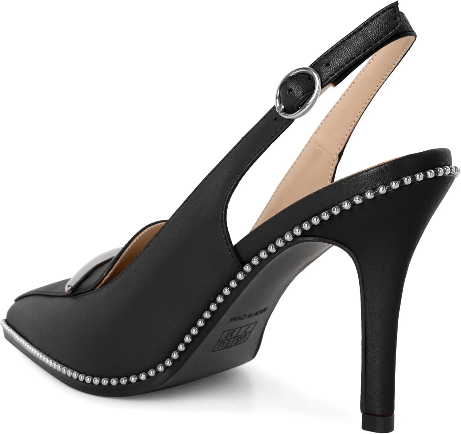 Slingback Heels Women Stilettos High Heel Beaded Pumps Closed Pointd Toe Shoes Slip On Event Party 3.5 Inch Heeled Loafers