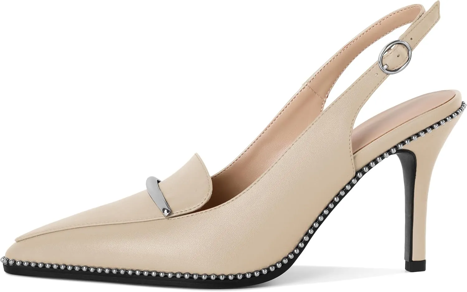 Slingback Heels Women Stilettos High Heel Beaded Pumps Closed Pointd Toe Shoes Slip On Event Party 3.5 Inch Heeled Loafers