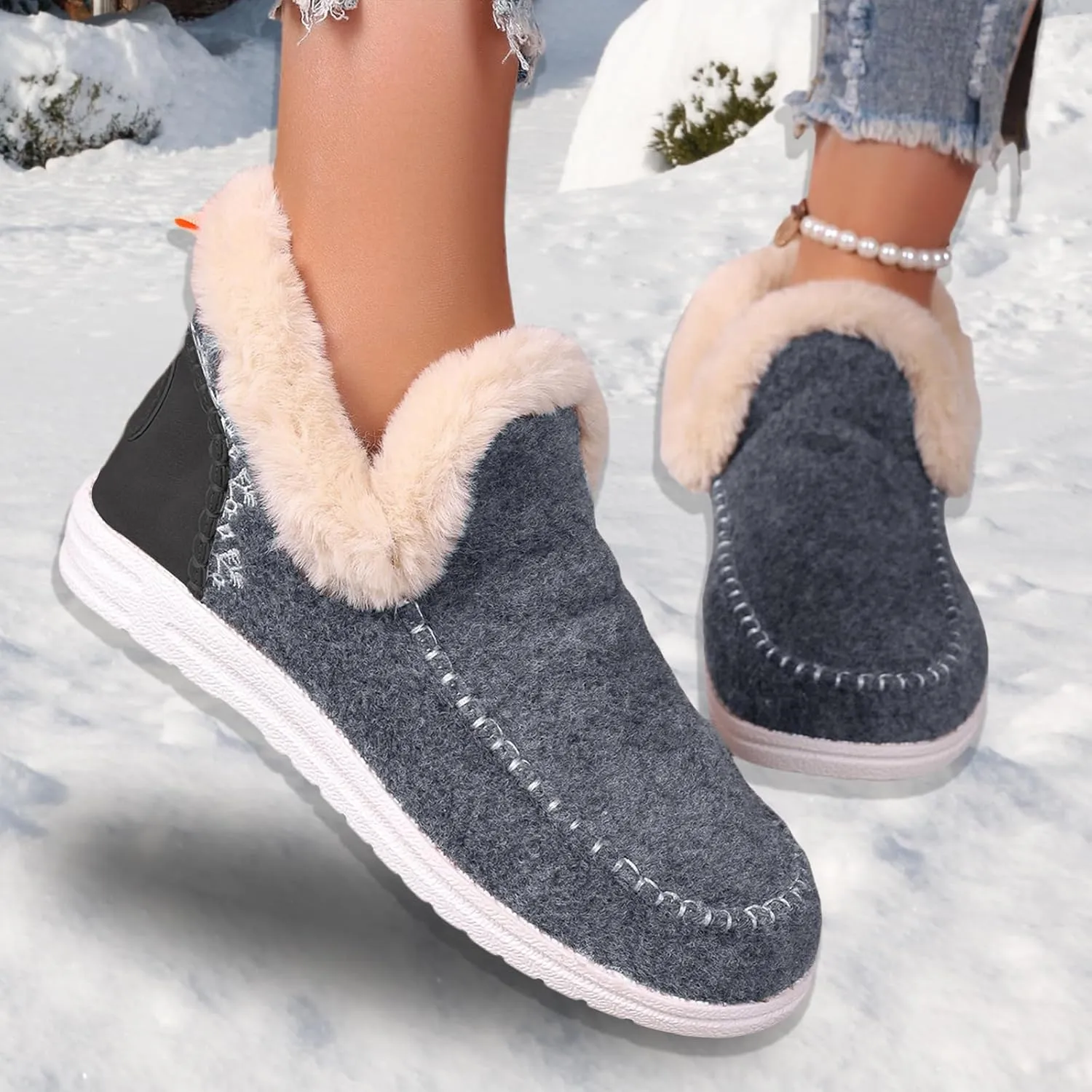 Slippers for Women & Men Indoor and Outdoor Winter Warm Fuzzy House Boots Slip On Sneakers for Cozy Feet Wide Slipper Shoes Unisex