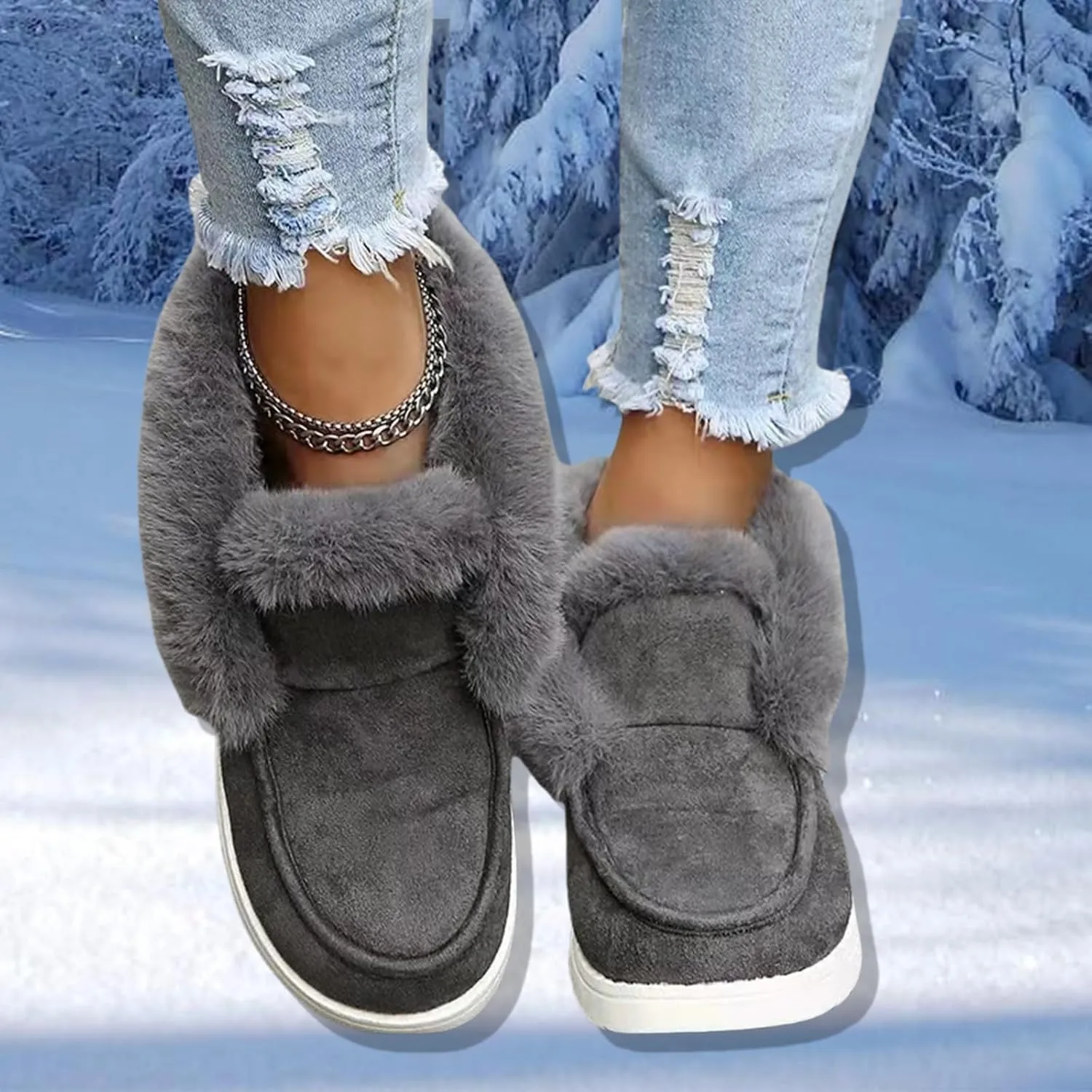 Slippers for Women & Men Indoor and Outdoor Winter Warm Fuzzy House Boots Slip On Sneakers for Cozy Feet Wide Slipper Shoes Unisex