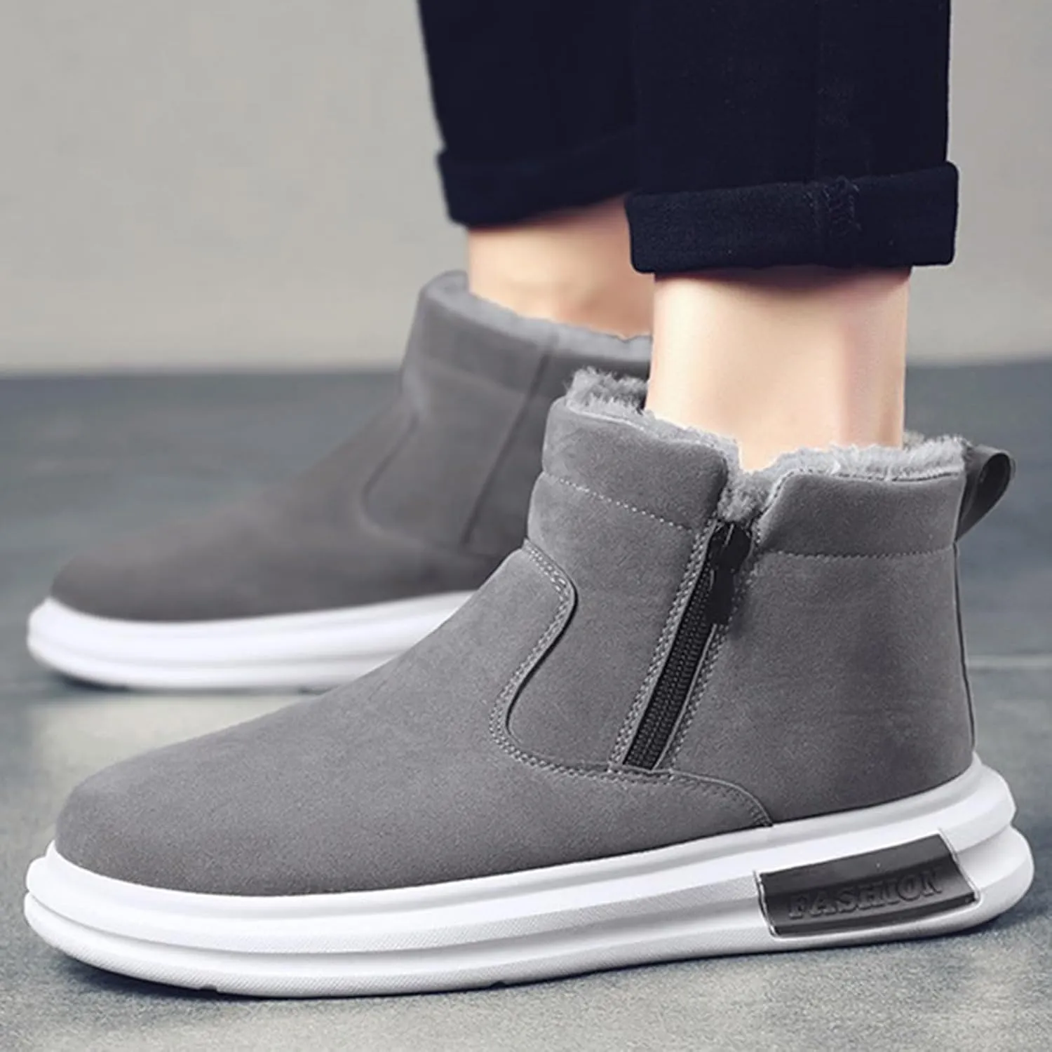 Snow Boots for Men Winter Warm Plush Lined Ankle Booties Waterproof Slip On Shoes Insulated Non Slip Boots Outdoor
