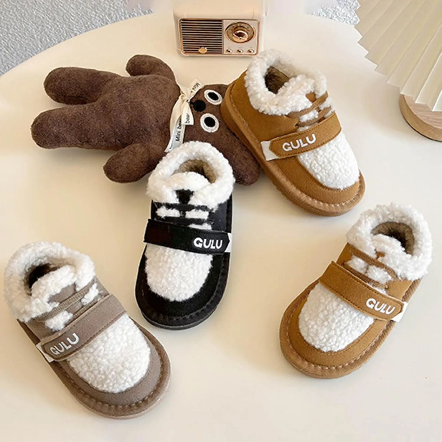 Snow Sneakers for Boys Girls, Suede Platform Warm F𝘂r Lined Fashion Slip-on Comfortable Winter Flat Creature Boots