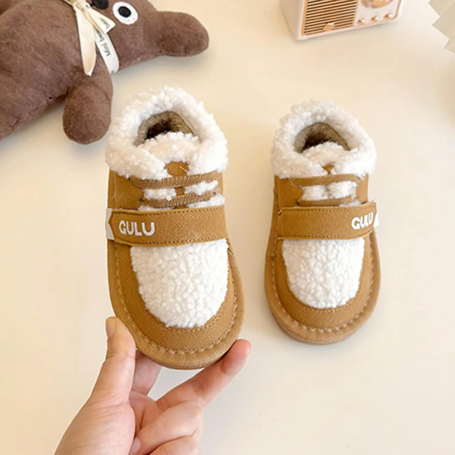 Snow Sneakers for Boys Girls, Suede Platform Warm F𝘂r Lined Fashion Slip-on Comfortable Winter Flat Creature Boots