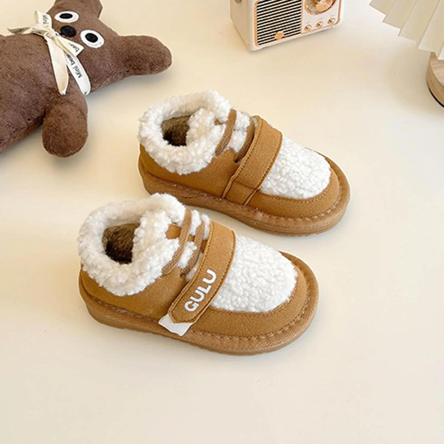 Snow Sneakers for Boys Girls, Suede Platform Warm F𝘂r Lined Fashion Slip-on Comfortable Winter Flat Creature Boots