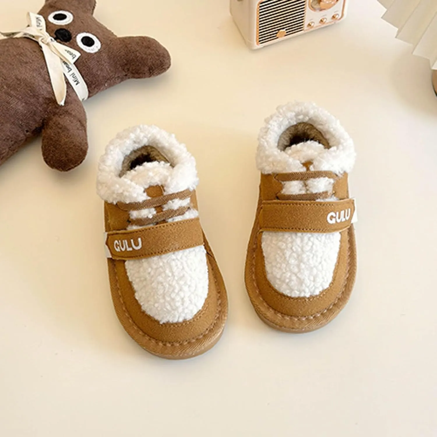Snow Sneakers for Boys Girls, Suede Platform Warm F𝘂r Lined Fashion Slip-on Comfortable Winter Flat Creature Boots