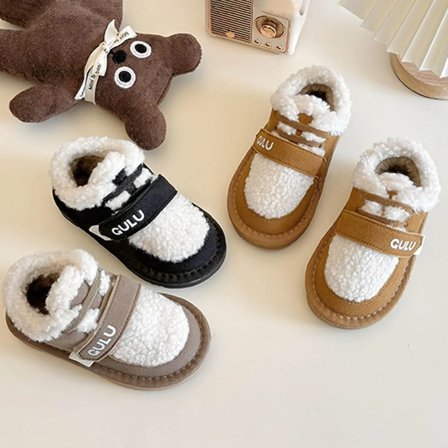 Snow Sneakers for Boys Girls, Suede Platform Warm F𝘂r Lined Fashion Slip-on Comfortable Winter Flat Creature Boots