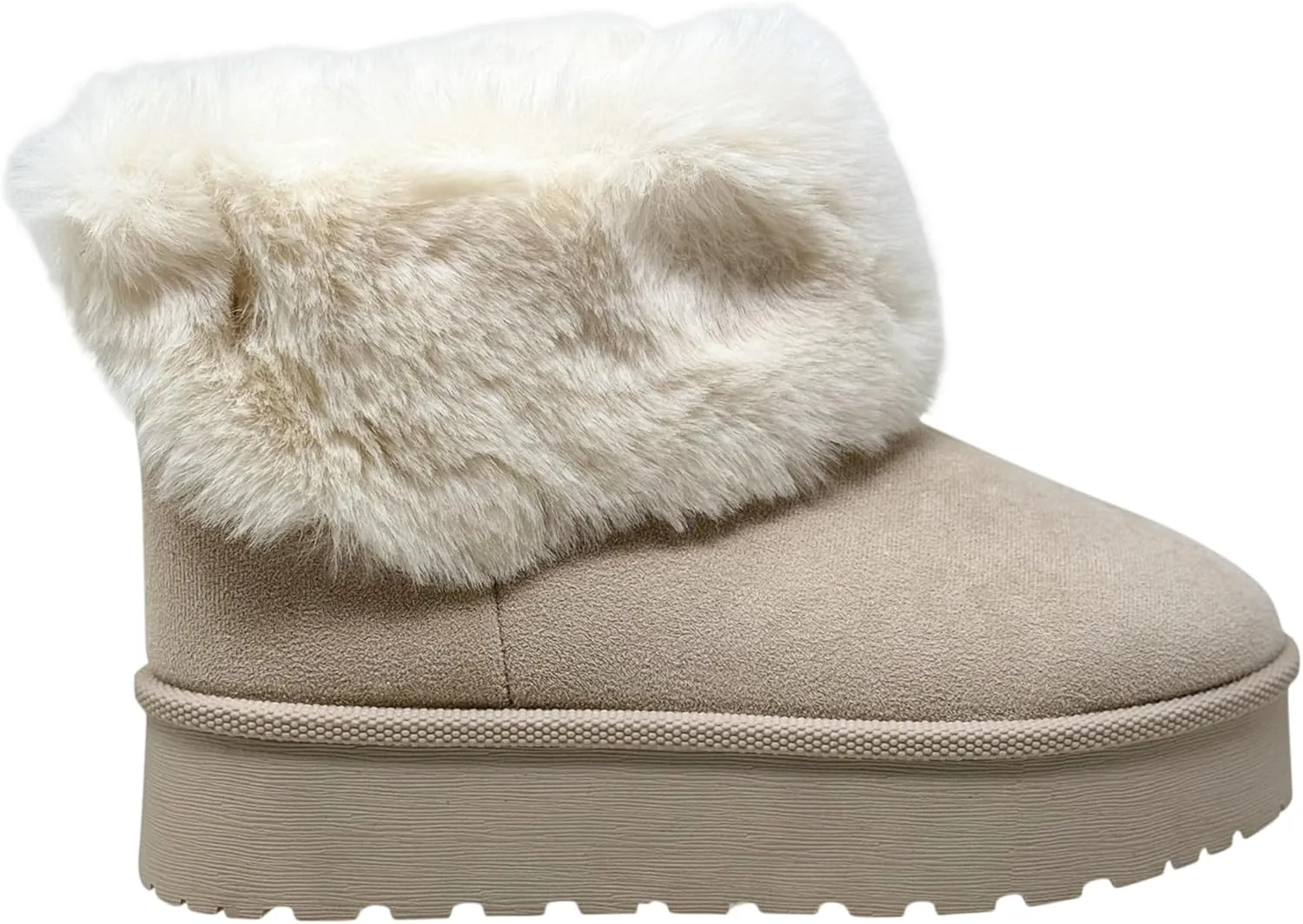 SOBEYO Women's Platform Booties Faux Suede Fur Lining Pull On Cuff Boots