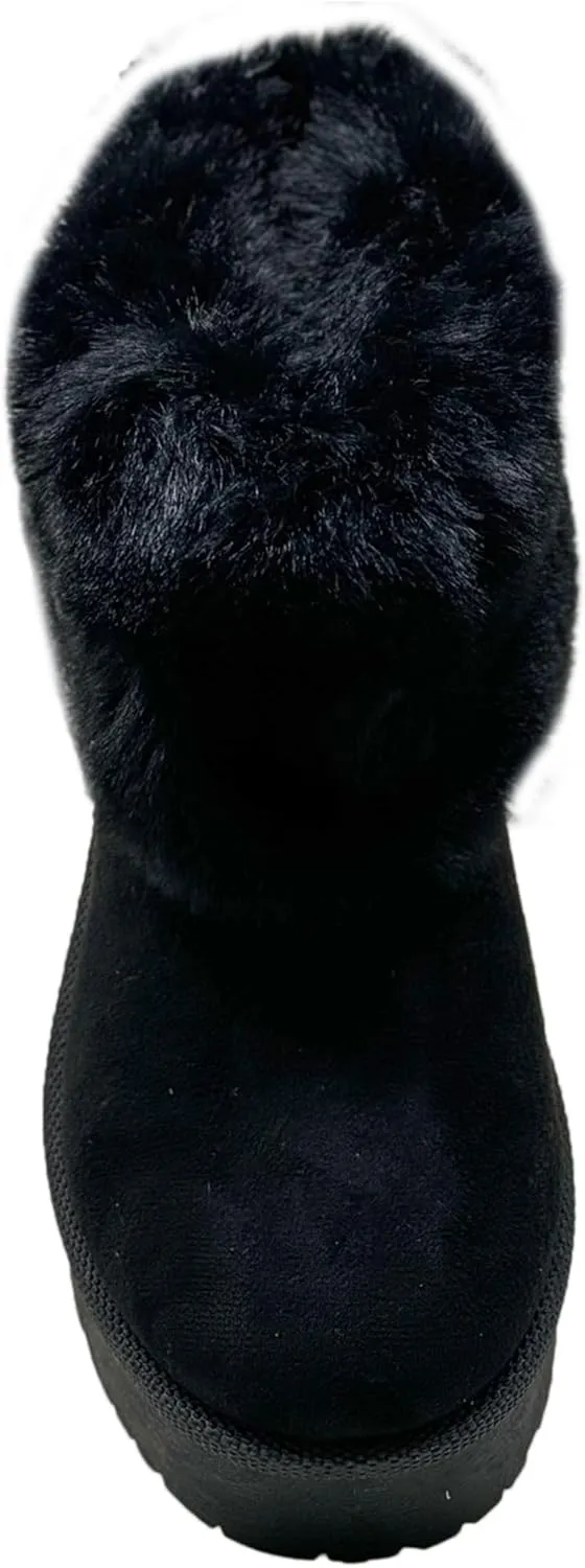 SOBEYO Women's Platform Booties Faux Suede Fur Lining Pull On Cuff Boots