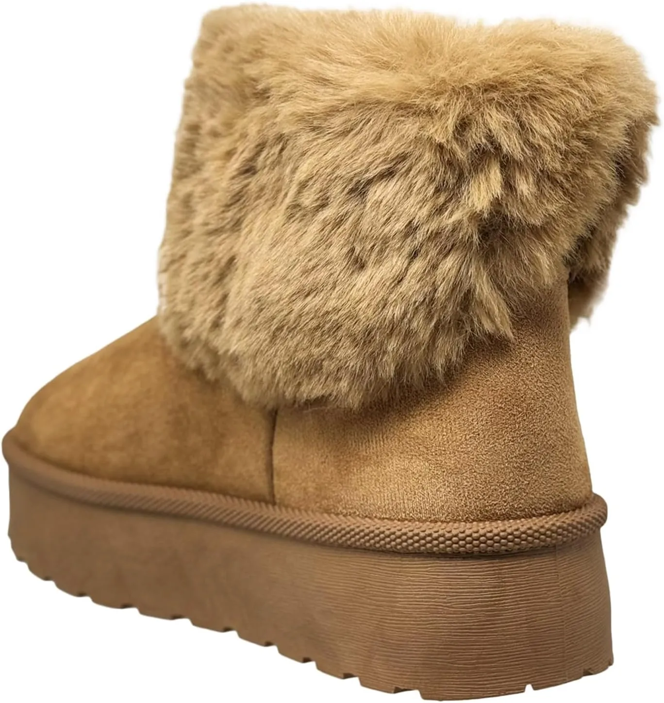 SOBEYO Women's Platform Booties Faux Suede Fur Lining Pull On Cuff Boots