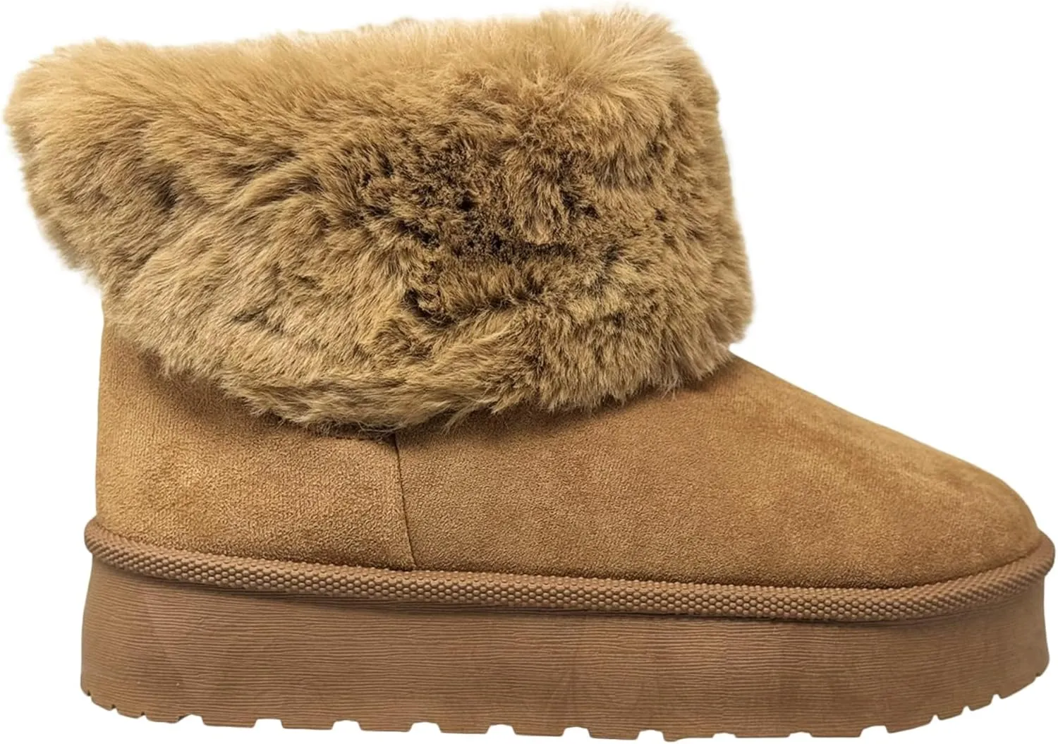 SOBEYO Women's Platform Booties Faux Suede Fur Lining Pull On Cuff Boots