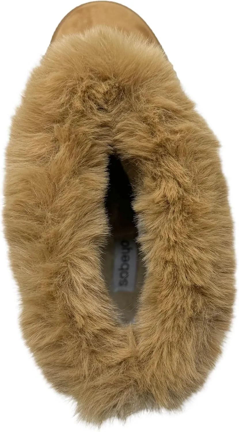 SOBEYO Women's Platform Booties Faux Suede Fur Lining Pull On Cuff Boots