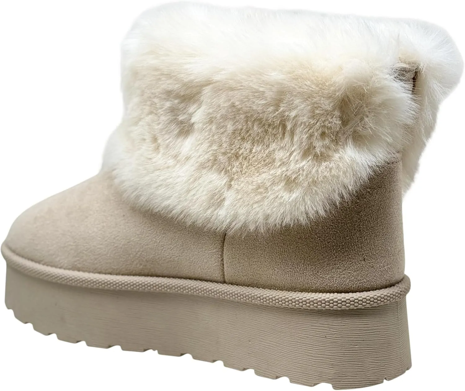 SOBEYO Women's Platform Booties Faux Suede Fur Lining Pull On Cuff Boots