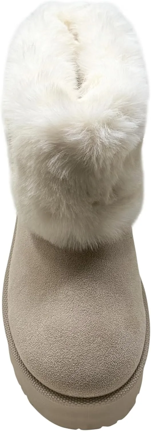 SOBEYO Women's Platform Booties Faux Suede Fur Lining Pull On Cuff Boots