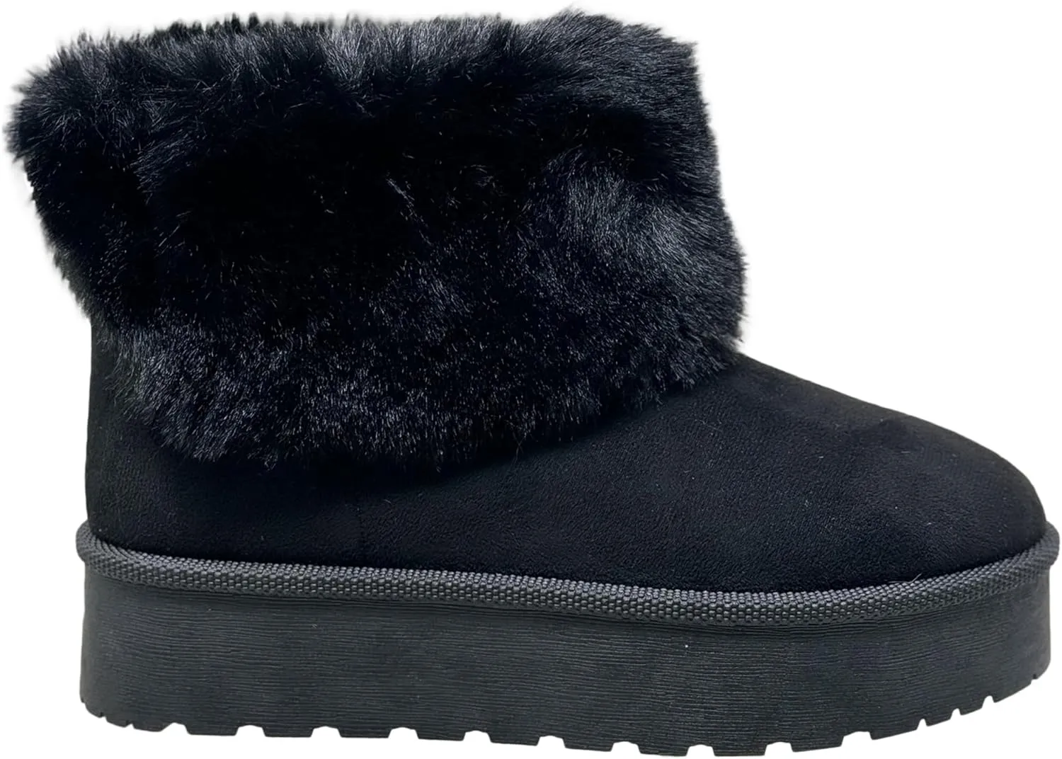 SOBEYO Women's Platform Booties Faux Suede Fur Lining Pull On Cuff Boots