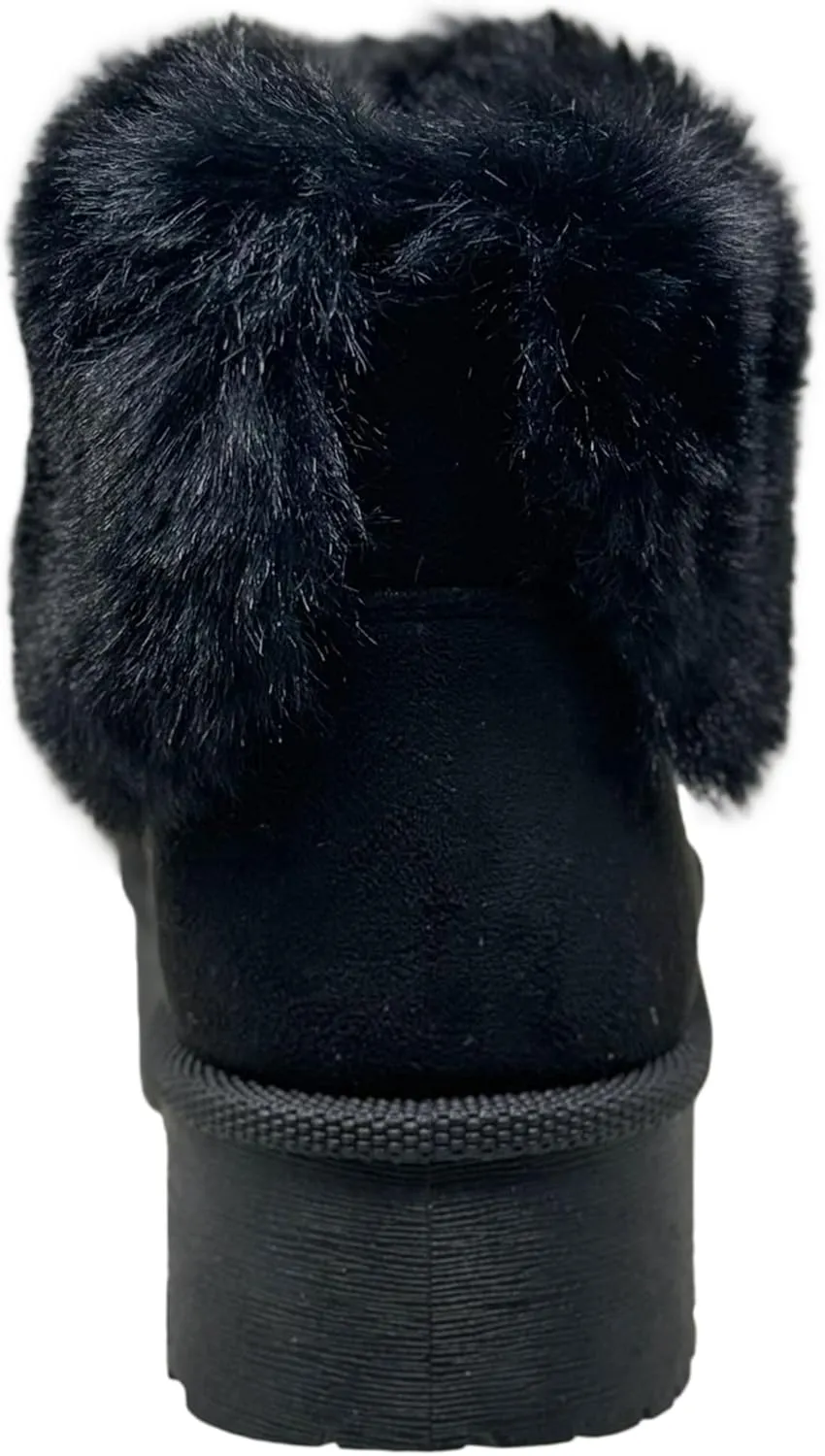 SOBEYO Women's Platform Booties Faux Suede Fur Lining Pull On Cuff Boots