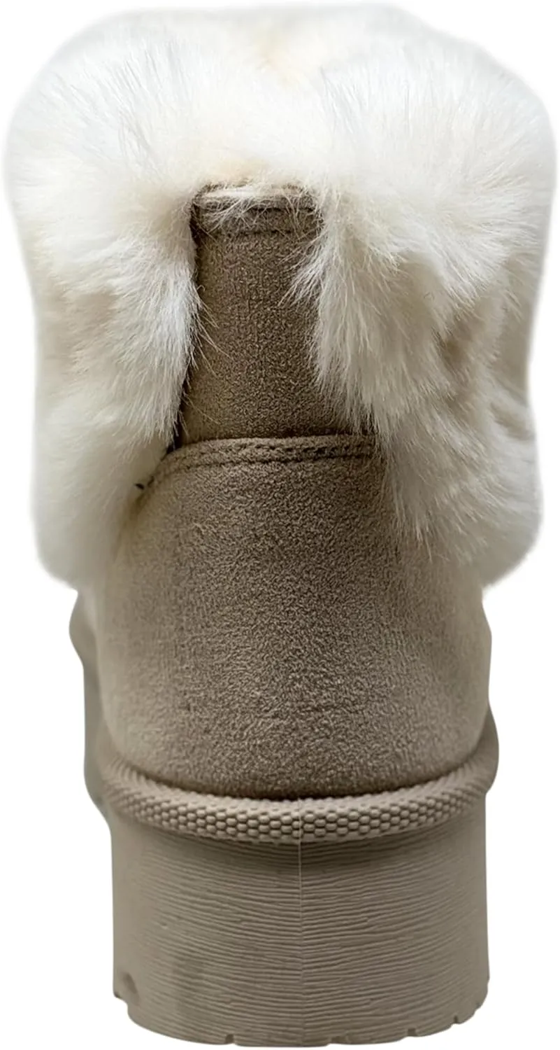 SOBEYO Women's Platform Booties Faux Suede Fur Lining Pull On Cuff Boots