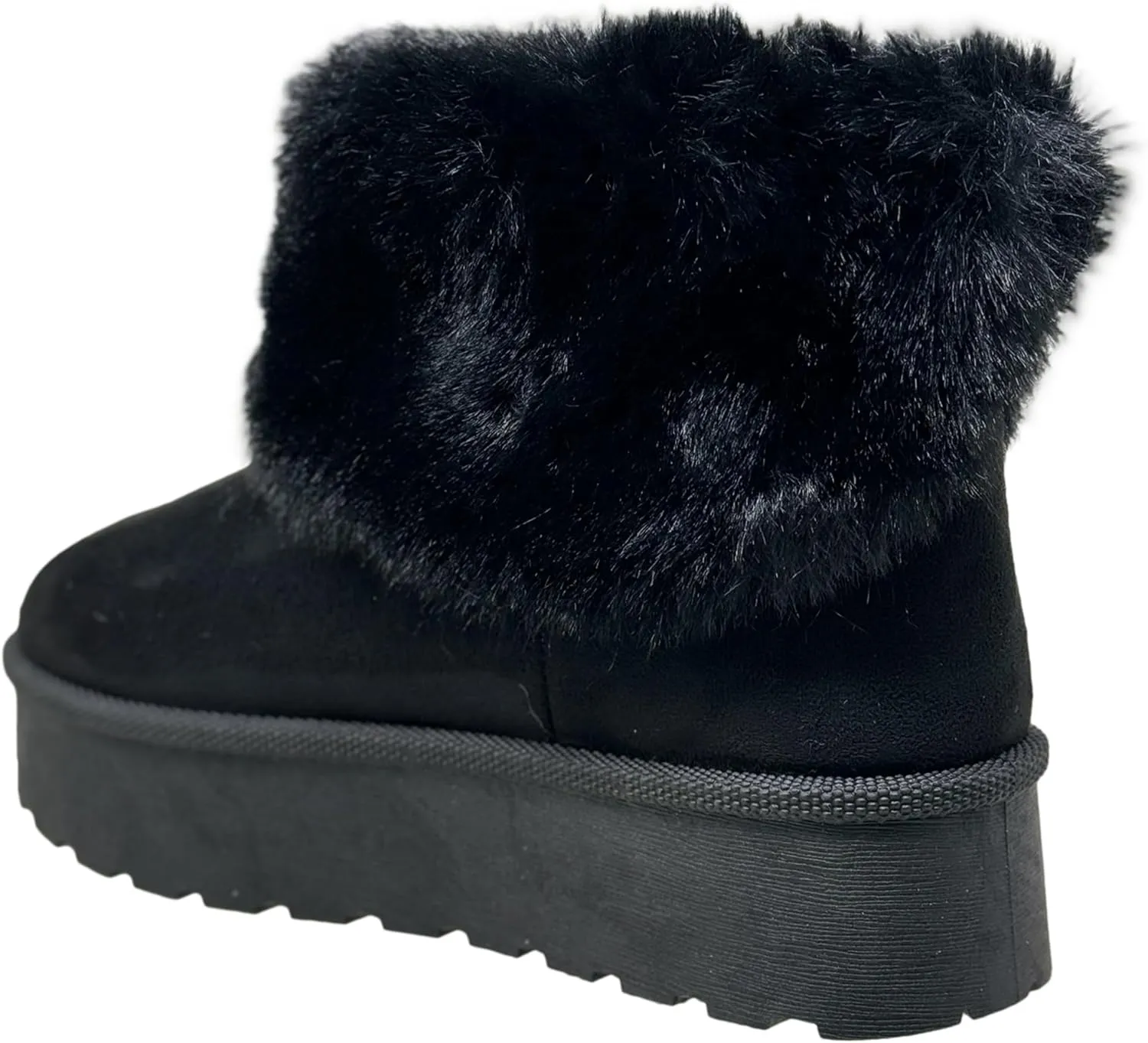 SOBEYO Women's Platform Booties Faux Suede Fur Lining Pull On Cuff Boots