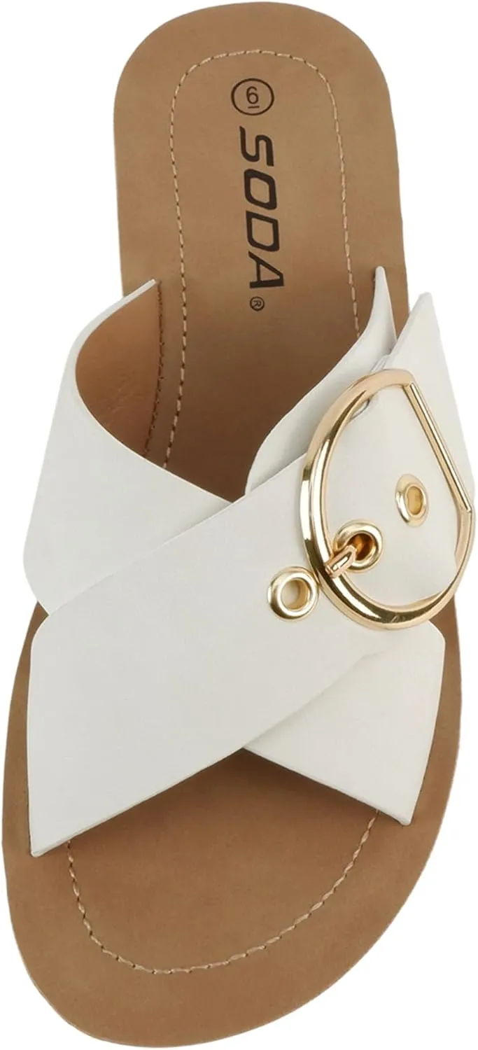 Soda Carol ~ Women Open Toe Crisscross Buckle Flat Sandals