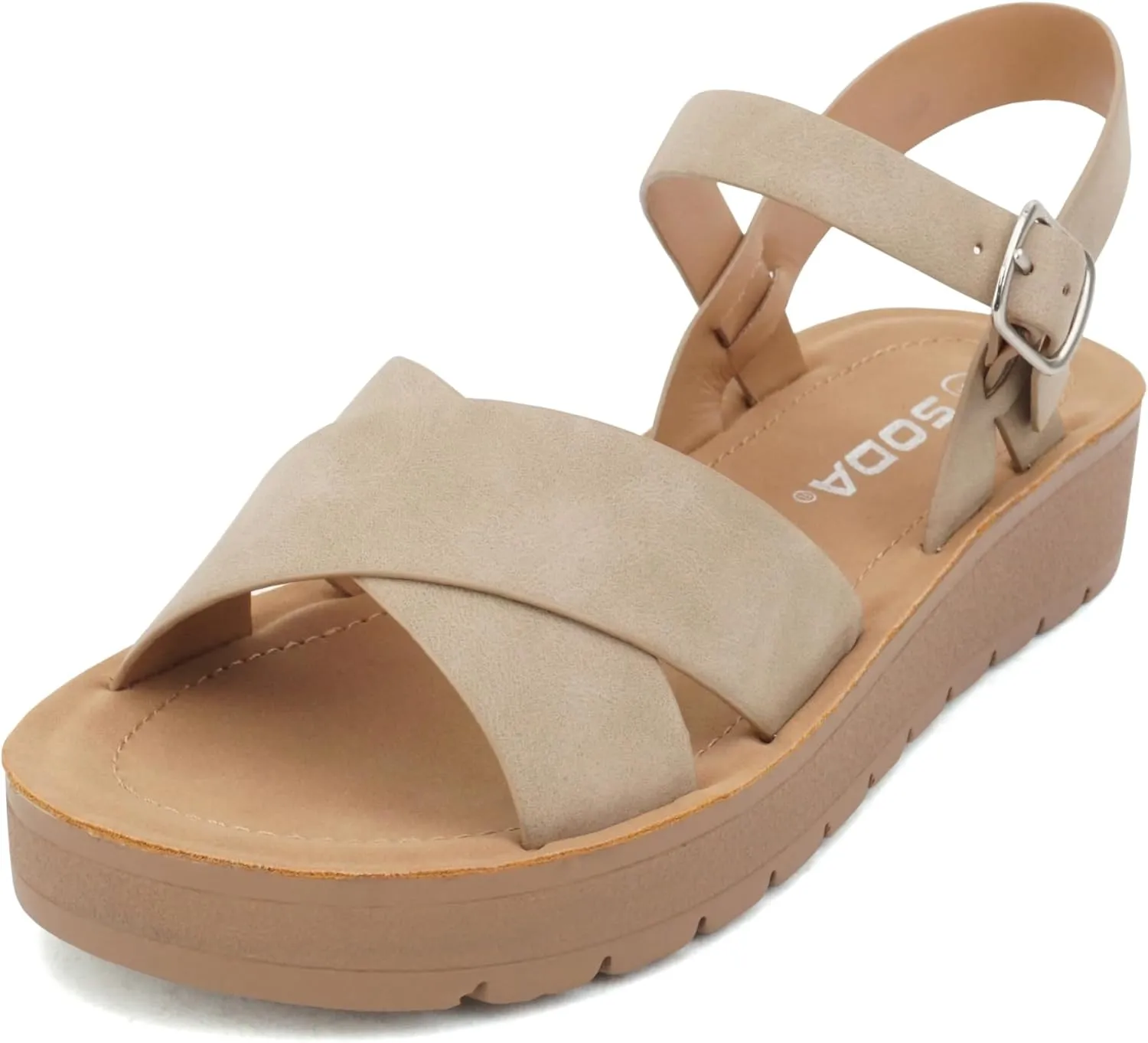 Soda CHESTER ~ Women Flat Sandals Flatform Ankle Buckle Criss Cross Band Straps Sandals Shoes