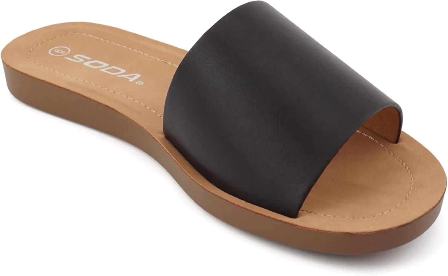 Soda Shoes Efron-S Women Flip Flops Basic Plain Slippers Slip On Sandals Slides Casual Peep Toe Beach