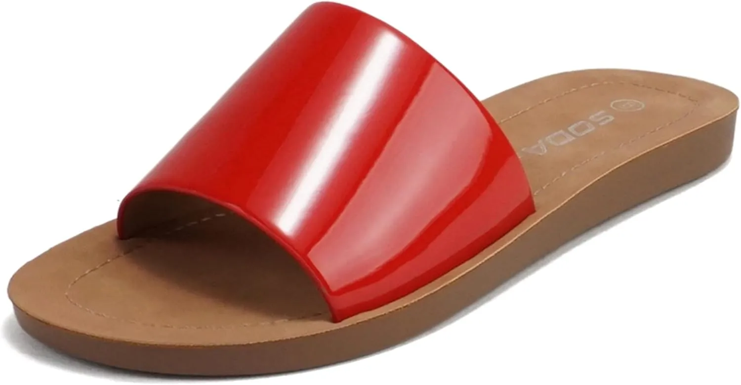 Soda Shoes Efron-S Women Flip Flops Basic Plain Slippers Slip On Sandals Slides Casual Peep Toe Beach