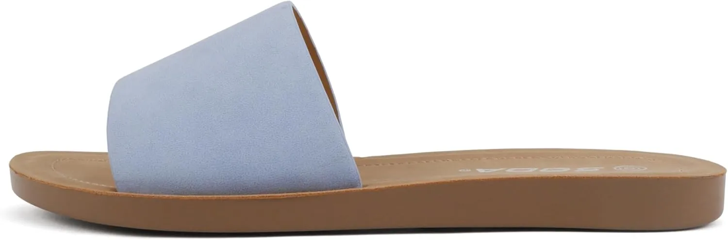 Soda Shoes Efron-S Women Flip Flops Basic Plain Slippers Slip On Sandals Slides Casual Peep Toe Beach