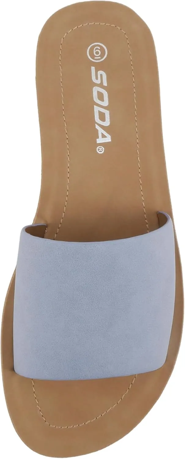 Soda Shoes Efron-S Women Flip Flops Basic Plain Slippers Slip On Sandals Slides Casual Peep Toe Beach