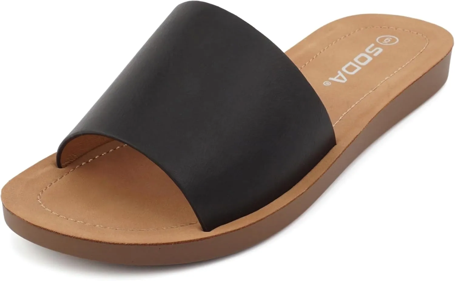 Soda Shoes Efron-S Women Flip Flops Basic Plain Slippers Slip On Sandals Slides Casual Peep Toe Beach