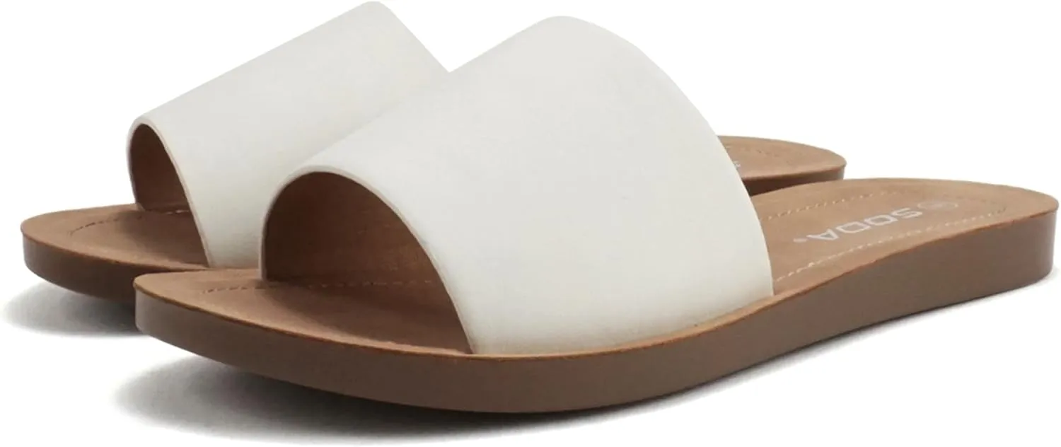 Soda Shoes Efron-S Women Flip Flops Basic Plain Slippers Slip On Sandals Slides Casual Peep Toe Beach