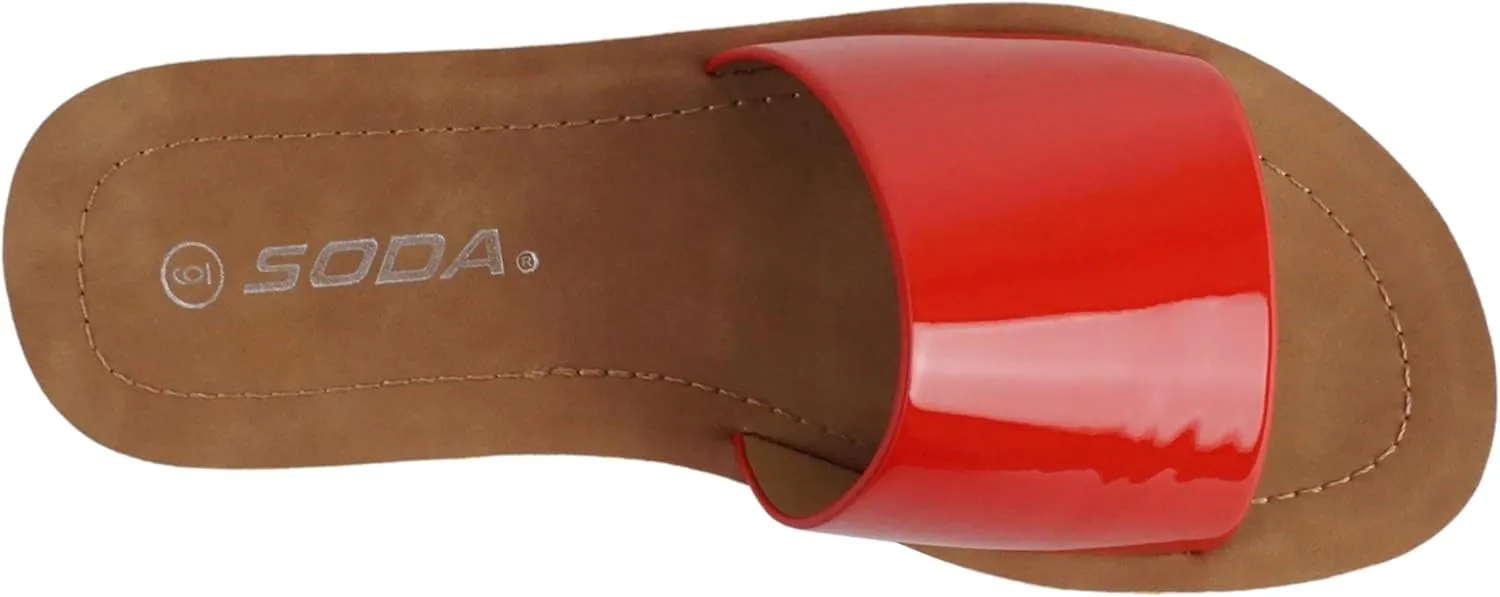 Soda Shoes Efron-S Women Flip Flops Basic Plain Slippers Slip On Sandals Slides Casual Peep Toe Beach