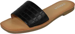 Soda Shoes Women Flip Flops Basic Plain Sandals Casual Slide Slippers Johana-S Crocodile Black 6