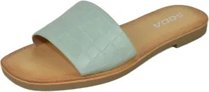Soda Shoes Women Flip Flops Basic Plain Sandals Casual Slide Slippers Johana-S Crocodile Green Light Mint 6.5