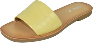 Soda Shoes Women Flip Flops Basic Plain Sandals Casual Slide Slippers Johana-S Crocodile Yellow 10