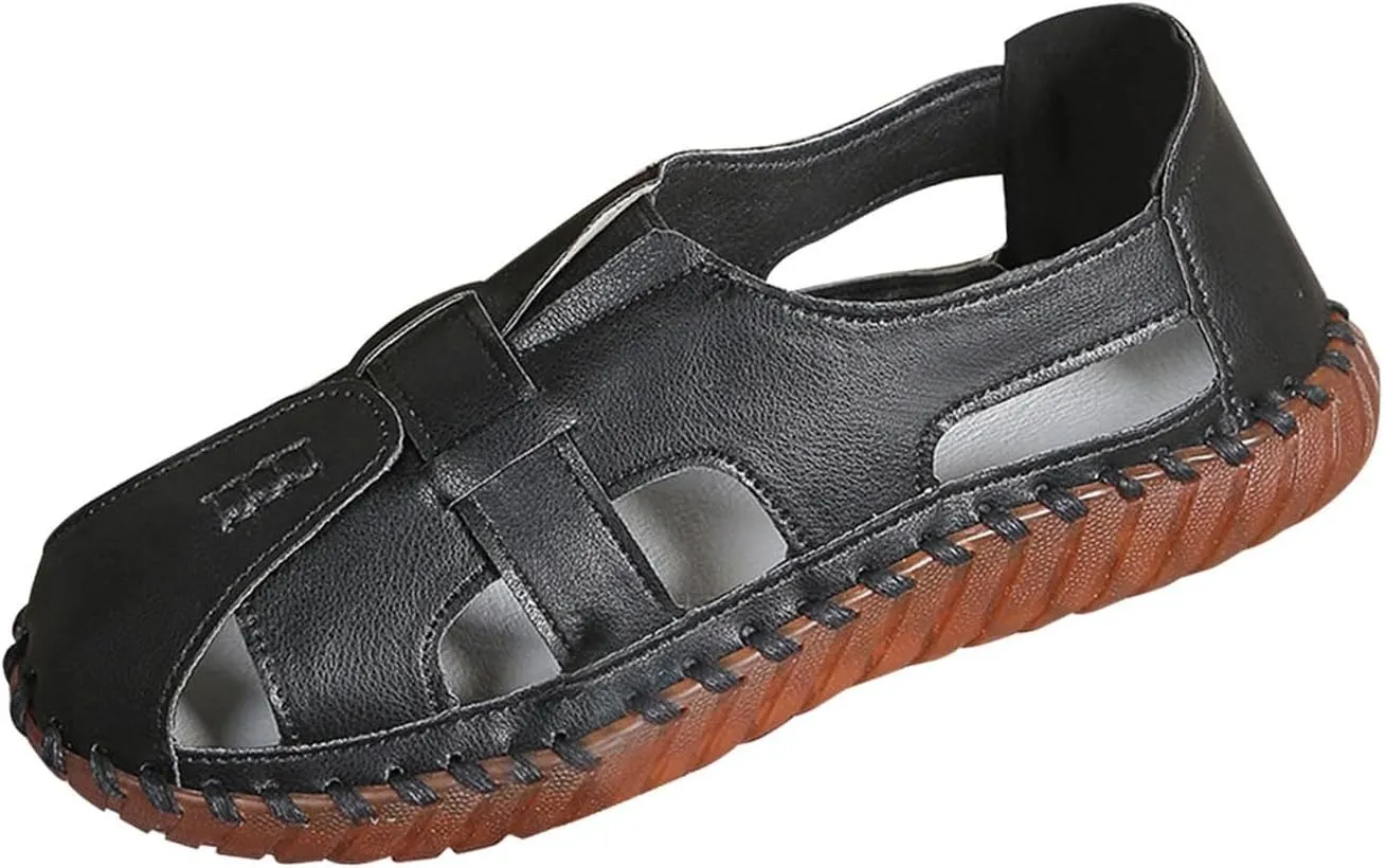 Soft Comfortable Sandals for Women Summer Casual Closed Toe Hollow Out Slip On Loafers Flat Fisherman Sandal Comfy Cute Breathable Walking Orthopedic Beach Shoes