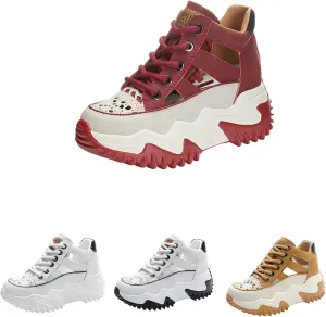 SOLPNOW Women's Leather Breathable Platform Sneakers,Summer Lace-Up Non-Slip Hollow Sandals,Outdoor Hiking Workout Driving Shoes