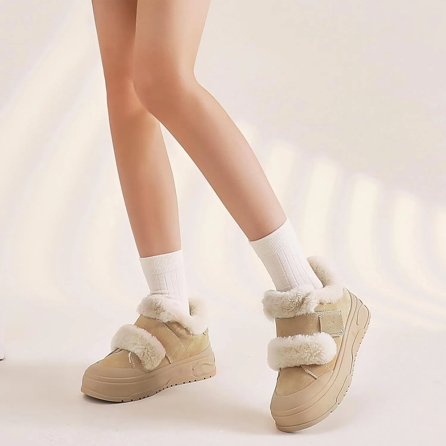 somiliss Sneaker for Women Winter Boots Suede Upper Non-Slip Rubber Outsole Fur Lined Ankle Boots Warm Snow Booties Fashion Sneakers