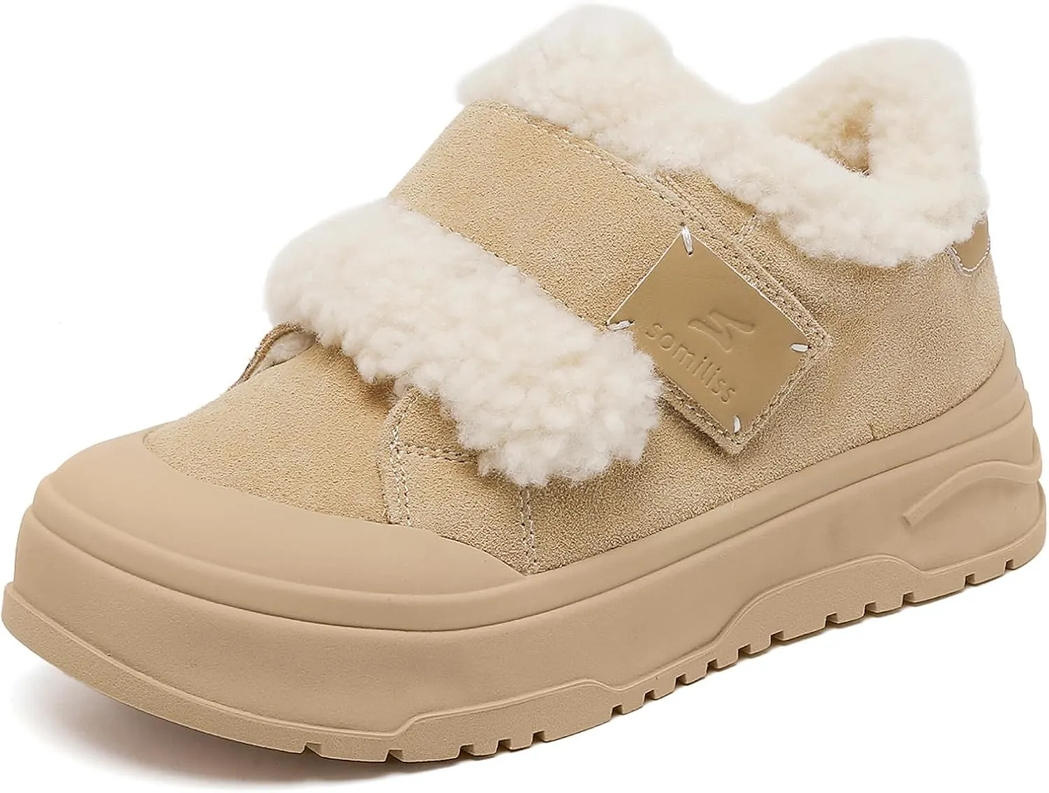 somiliss Sneaker for Women Winter Boots Suede Upper Non-Slip Rubber Outsole Fur Lined Ankle Boots Warm Snow Booties Fashion Sneakers